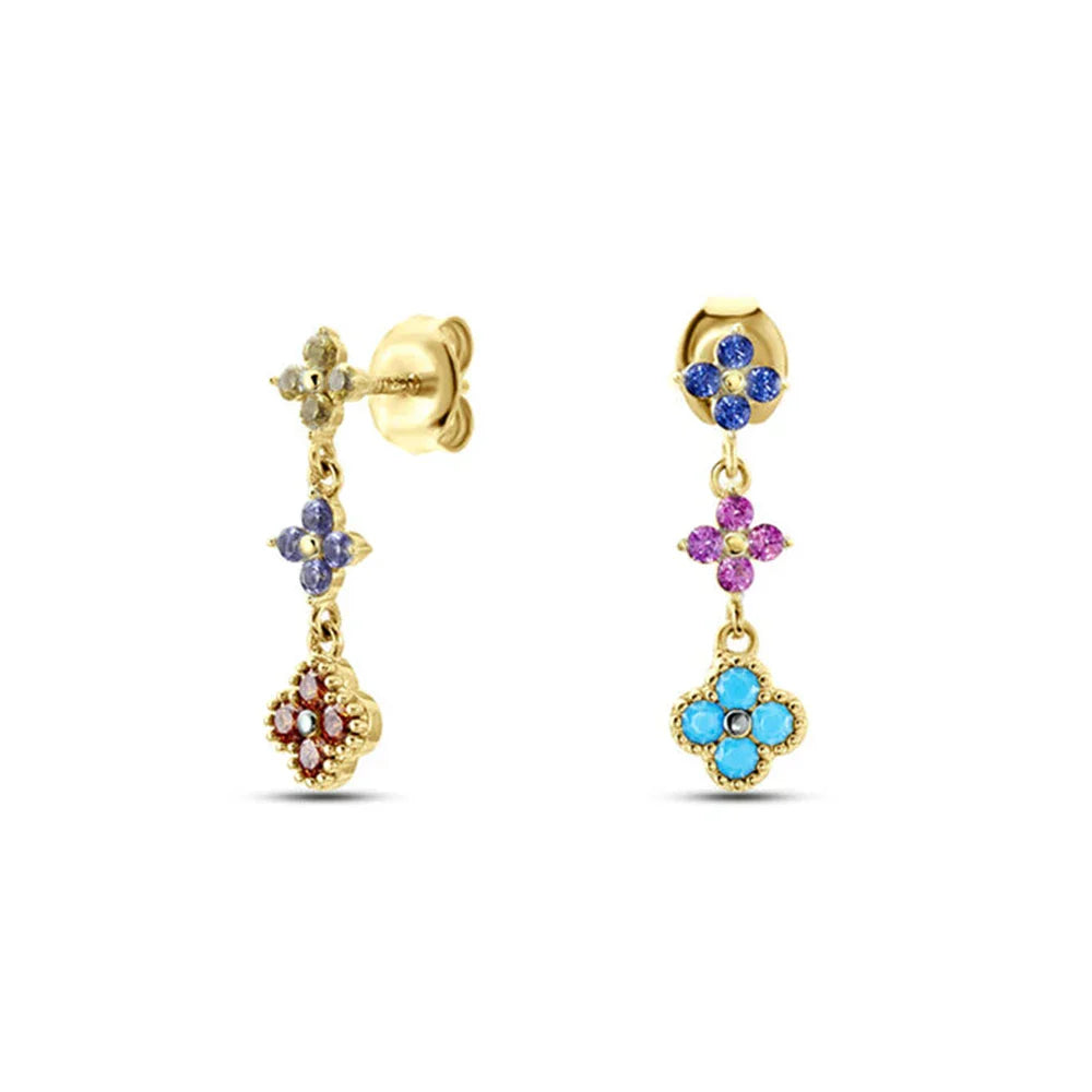 S925 Sterling Silver Petals Stud Earring Microinlaid Colorful Cubic Zirconia Chain Tassel Earrings For Women Dangle Earring