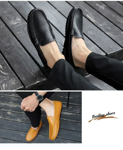 Genuine Leather Men Casual Shoes Luxury Brand Breathable Slip on Black Driving Shoes Soft Men Loafers Moccasins Plus Size 37-47