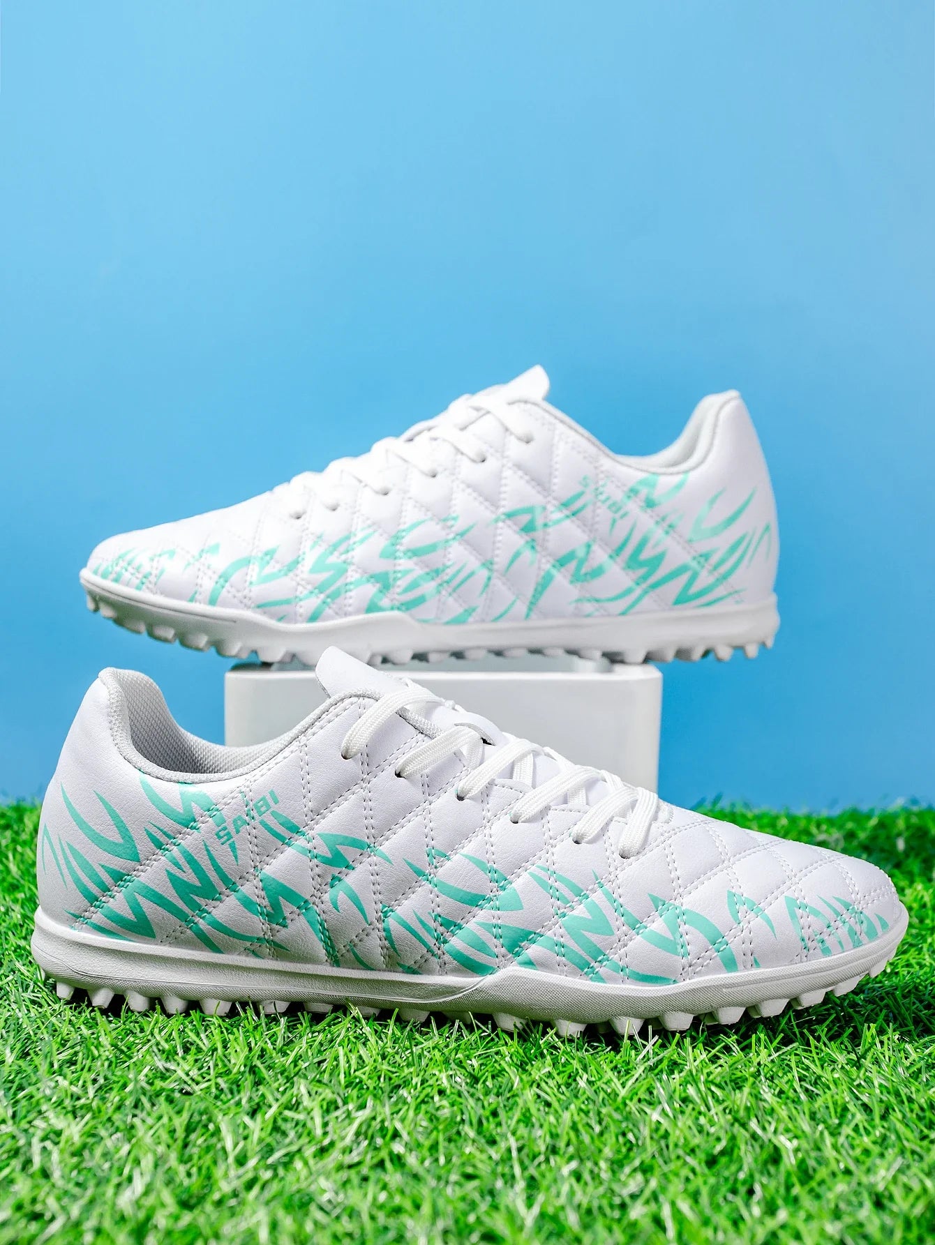 Men Women Kids Youth TF Turf Soccer Cleats PU+Fabric Upper Rubber Sole Non-Slip Wear-Resistant Training Shoes