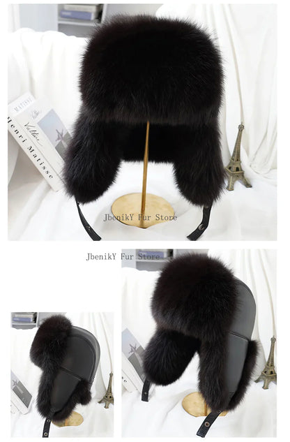 2025 Cap 100% Raccoon Dog Full Fur Fox Fur Hat Men's Fur Ear Protection Winter Thickened and Warm Russian Hat Men's Trend