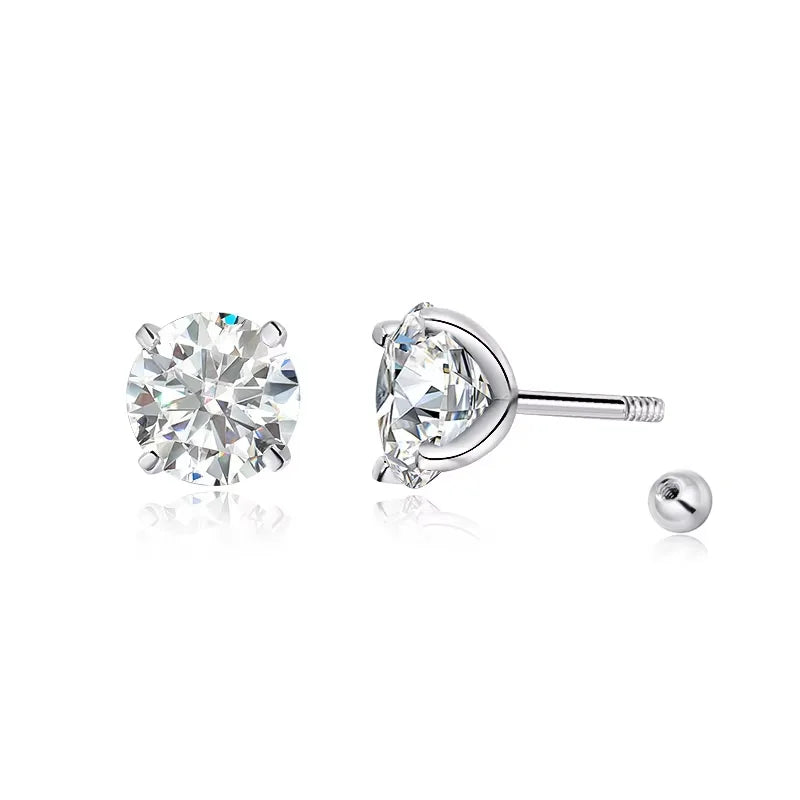 18k Plated 0.2-2ct Moissanite Stud Earrings for Women Solid 925 Sterling Silver Lab Diamond Screw Back Ear Stud Jewelry