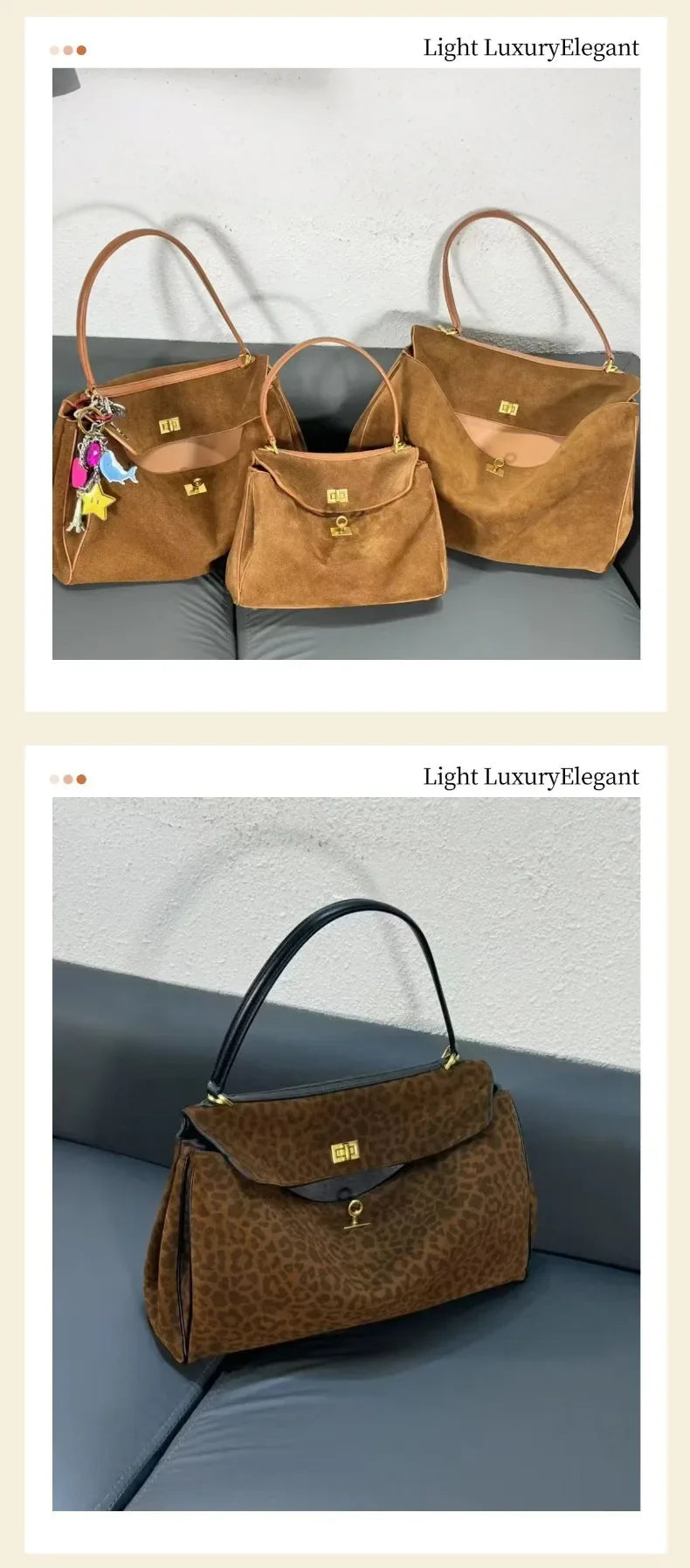Suede Leather Tote Bag for Women Large Capacity Cowhide Shoulder Bag Designer Lock Satchel Chic Soft Nubuck Crossbody Purse
