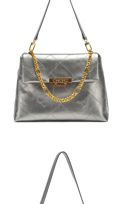 Women's Tote Bag 2026 Spring/Summer New Single Shoulder Bag Simple Black Diamond Grid Pattern Handbag