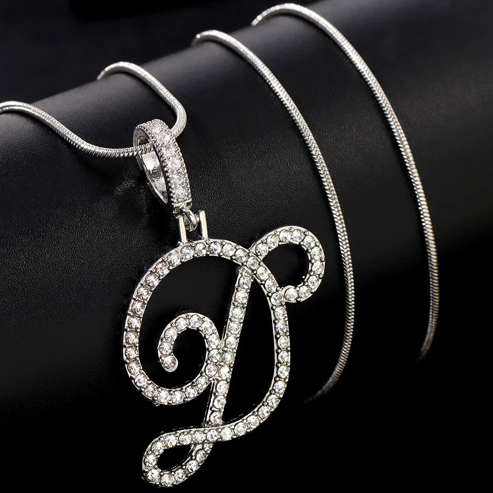 A-Z Cursive Initial Letter Name Pendant Necklace For Women Simple Rope Chain Letter Necklace Fashion Jewelry Gift