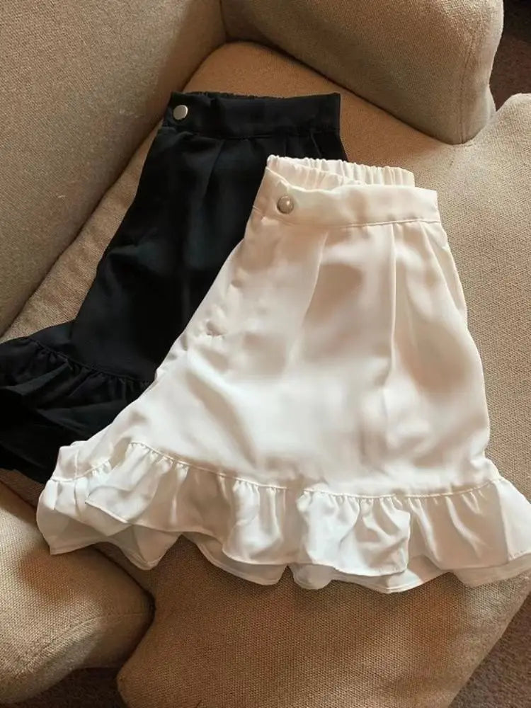 Shorts Women A-line Loose Ruched Ruffles Elastic High Waist Solid Body Building Summer Loose Ins Chic All-match Plus Size 5XL