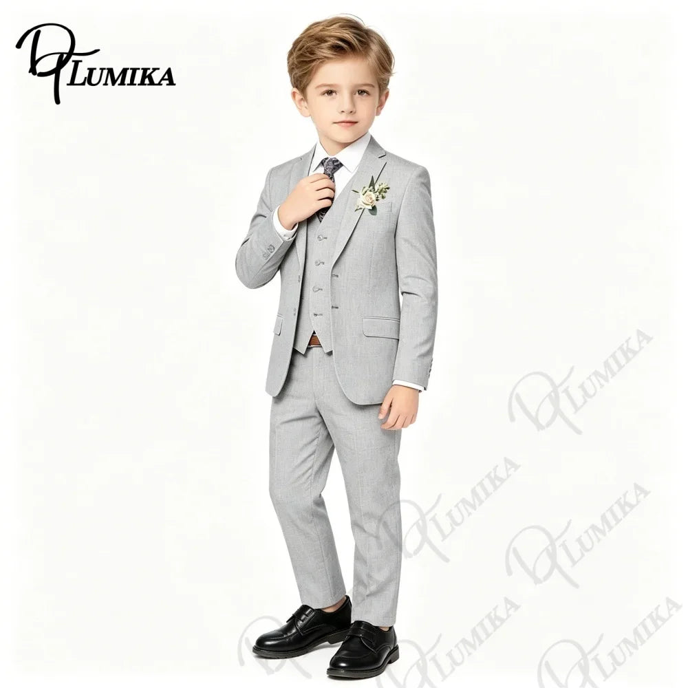 Boys' Slim-Fit 4-Piece Suit Set in Gray for Weddings & Formal Events