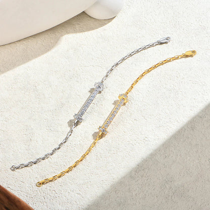 Horizontal Bar Moissanite Bracelet for Women Men S925 Silver 18k Gold Box Chain Minimalist Statement Party Jewelry Gift