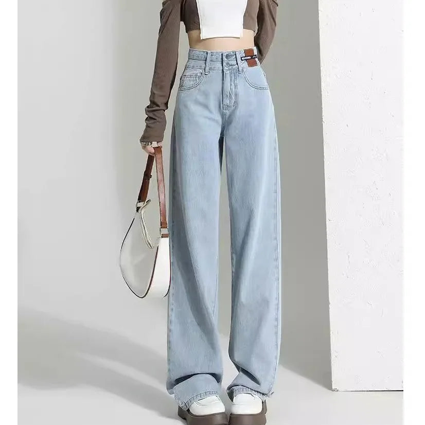 Calça Jeans Casual Lisa de Cintura Alta