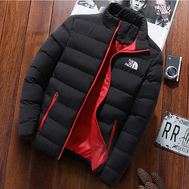 Men's warm Parker jacket casual solid color round neck windproof