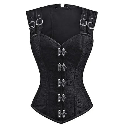 Women Corset with Shoulder Straps Overbust Bustier Plus Size Floral Jacquard Gothic Corset Top Steampunk Corset Vest