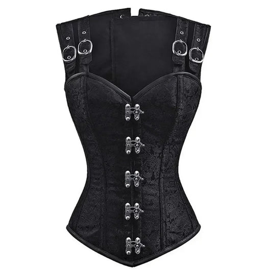Women Corset with Shoulder Straps Overbust Bustier Plus Size Floral Jacquard Gothic Corset Top Steampunk Corset Vest