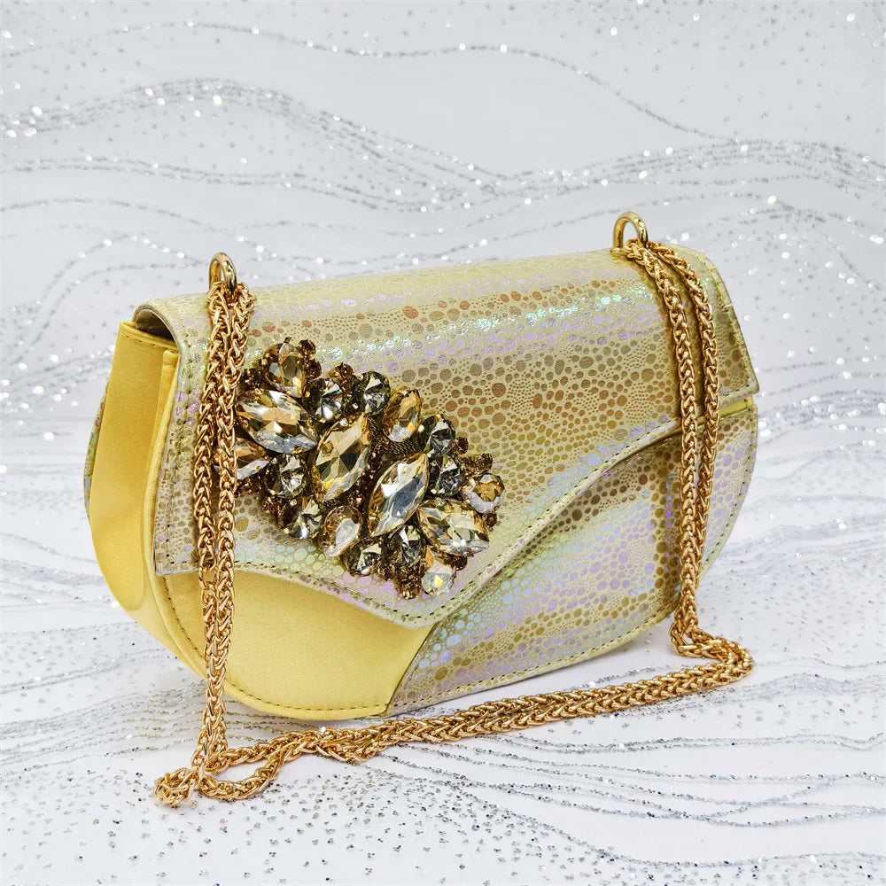 Style Gold Color Elegant Women High Heels Nigeria Popular Designer African Ladies Shoes And Bag Set