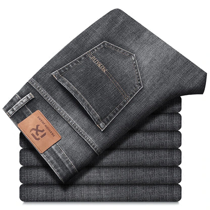 New Autumn and Winter  Plus Size 40 42 44 Men Straight Loose Jeans Business Fashion Denim Stretch Pants Male Brand Trousers