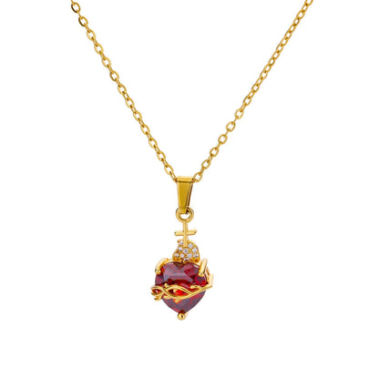 Stainless Steel Love Heart Pendant Necklace For Women Fashion Gold Color Flower Necklace Couple Aesthetic Jewelry Accessories