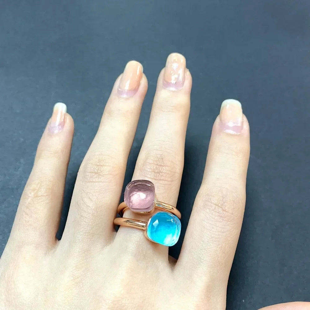 2Pcs/Set Fashion Stacked Candy Ring Women Mix Color Crystal Jewelry 30 Colors Trendy Gift for Valentine's Day