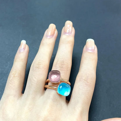 2Pcs/Set Fashion Stacked Candy Ring Women Mix Color Crystal Jewelry 30 Colors Trendy Gift for Valentine's Day