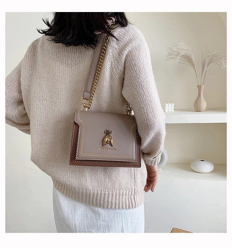 Luxury Brand Women Handbag 2024 New Retro Bee Female Shoulder Bag Simple High Quality Leather Designer Crossbody Bags