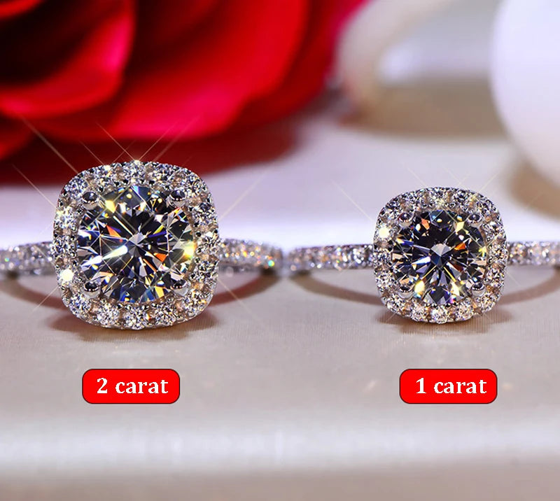 Moissanite Diamond Square Ring D Color 1CT 2CT Real 925 Sterling Silver For Women Wedding Fine Jewelry RI018