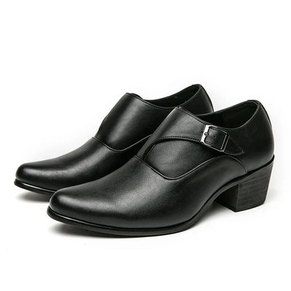 Dress Shoes Man Thick Heel Brogue Leather Men Wedding Party Social Shoe Male Business Casual White Platform Formal Shoes For Men