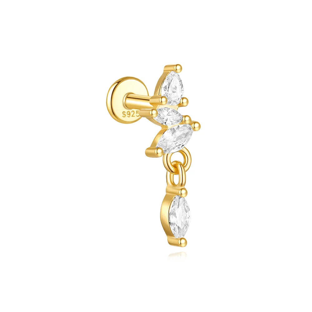 1PC Four Pointed Star Moon Tassel Lotus Cartilage Spiral Puncture 925 Sterling Silver Stud Earring For Women Ins Earring