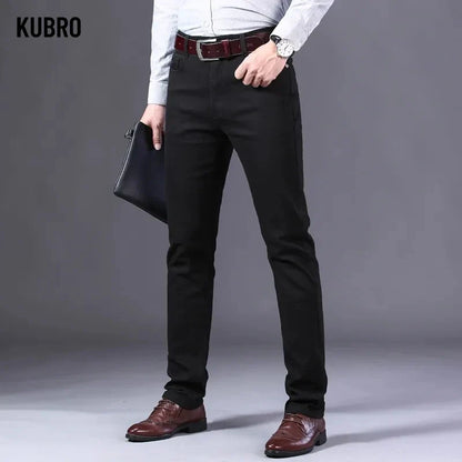 Brand Classic Style Men's Wine Red Jeans Fashion Business Casual Straight Denim Stretch Trousers Male Denim Pants Korean reviews