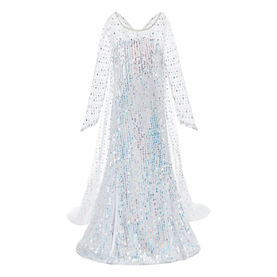 Children Elsa Cosplay Little Girls Princess Carnival Birthday Sequin Dress Kids Cinderella Performance Blue White Rose Red Dress