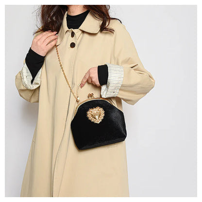 Velvet Frame Heart Dinner Hand Bags Diamonds Chains High Quality Shoulder and Crossbody Bags for Women 2024 Fashion Hot Sale