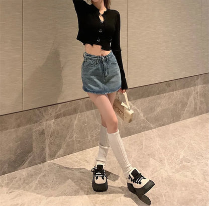 Summer High-Waisted Vintage Women Denim Short Skirt Small New Slim Sexy Korea Fashion Girl Cute Street A-line Mini Jeans Pants