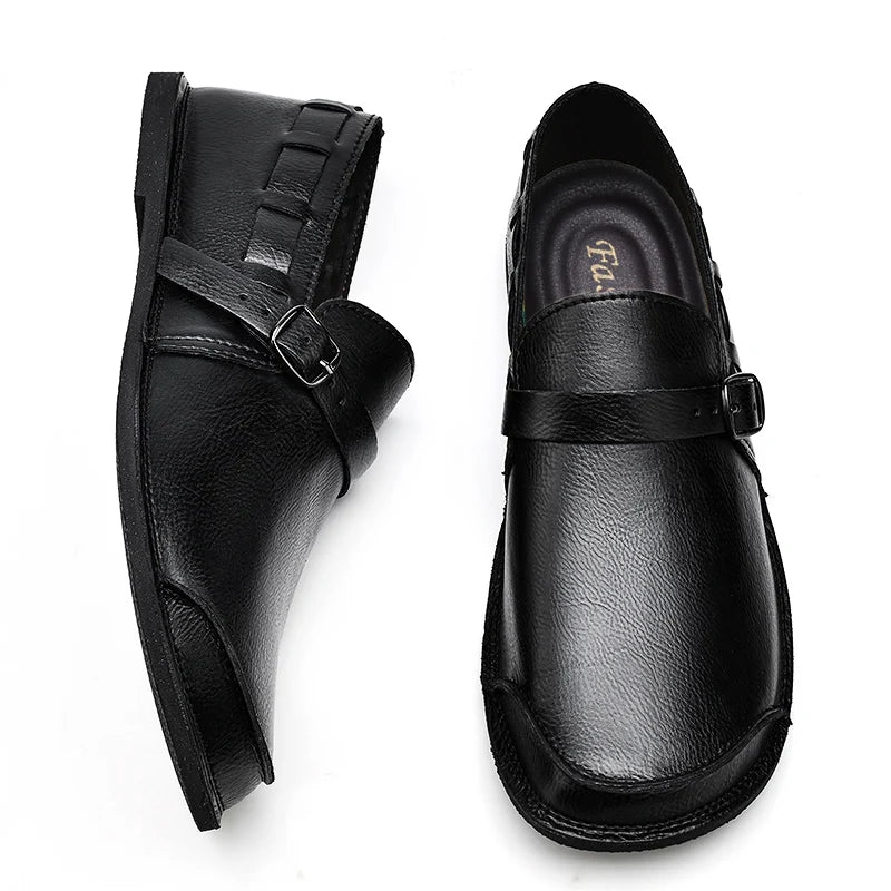 Sapatos Masculinos de Couro com Bico Largo e Sem Cadarço, Flats Casuais Minimalistas Antiderrapantes Primavera Verão Outono