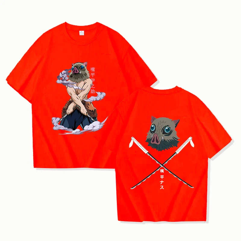 New Hot Anime Hashibira Inosuke Printed T-shirts Women Men Fashion Casual Loose Round Neck Creative Personalized T-shirts