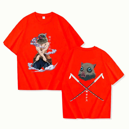 New Hot Anime Hashibira Inosuke Printed T-shirts Women Men Fashion Casual Loose Round Neck Creative Personalized T-shirts