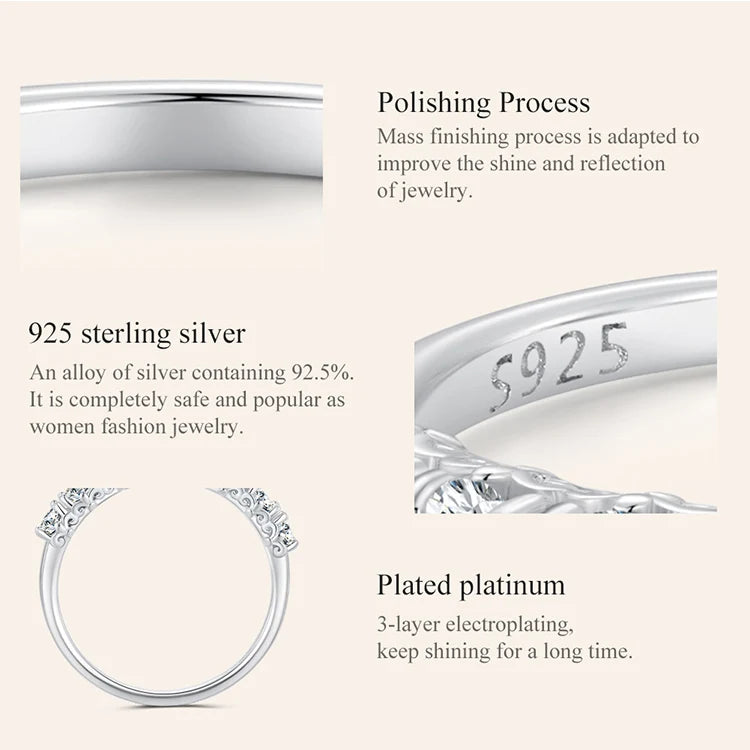 Moissanite Ring Lace Band 925 Sterling Silver Half Eternity Stackable Ring D Color for Women Engagement Retro Gift