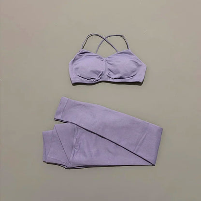 2 Piece Vision Sports Set Summer New Yoga Clothes Women Tracksuit Athletic Cross Backless Yoga Top Leggings Pilates Fitness Set