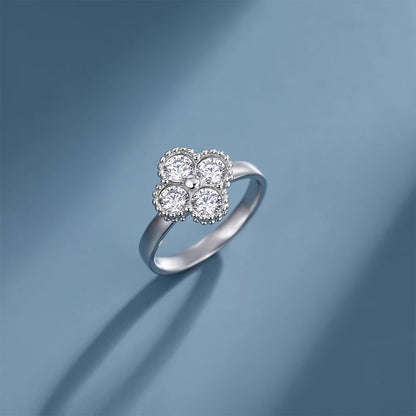 1.2CT Sterling Silver 925 Moissanite Ring Clover Lucky Jewelry Engagement Rings for Women Girls Luxury Gift