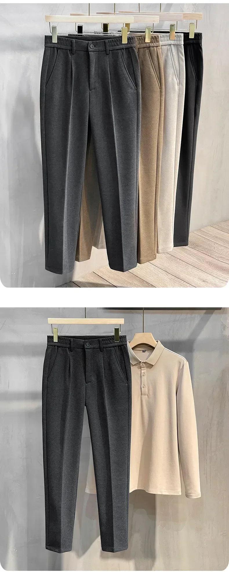 Woolen Suit Pants Men's Autumn Winter New Korean Formal Business Pants Slim Straight Elastic Waist  Fashion Tapered Trousers