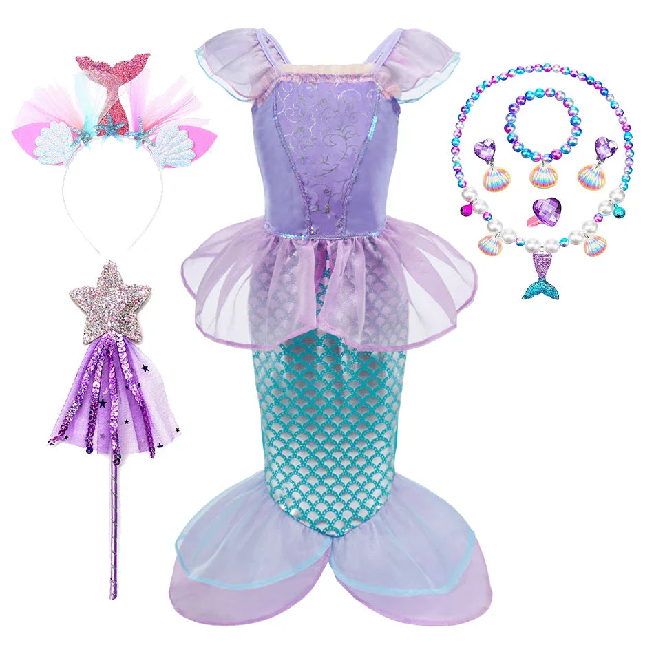 Little Girl Rapunzel Costume Party Fancy Princess Dress Christmas Cosplay Belle Sleeping Beauty Cinderella Carnival Disguise