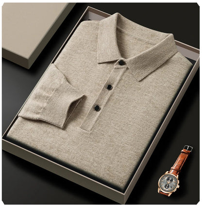 Fashion luxury knitted long sleeve polo shirt men's autumn new trend simple solid color soft skin friendly comfort lapel sweater