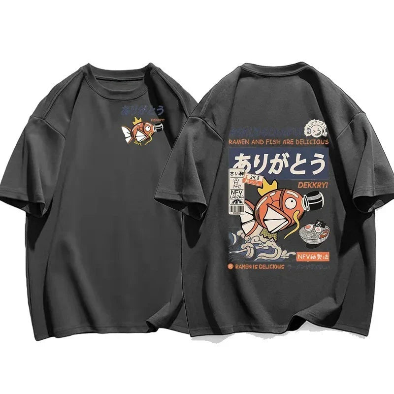 Short-sleeved T-shirt Magikarp Noodles Men's and Women's Summer Loose and Breathable Parent-child Top Clothing