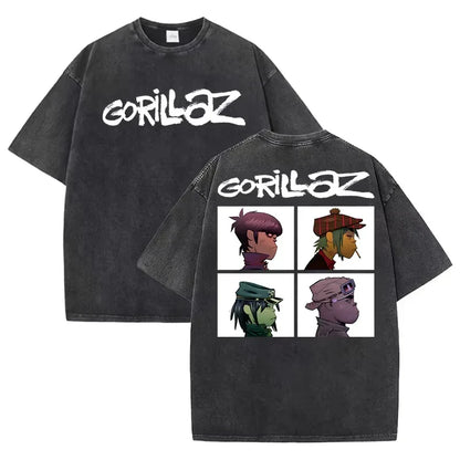 Gorillaz Print T-shirts for Women/Men Summer Short Sleeve Round Neck Tee Shirts Personalized Graphic Washed Cotton T Shirt Tops