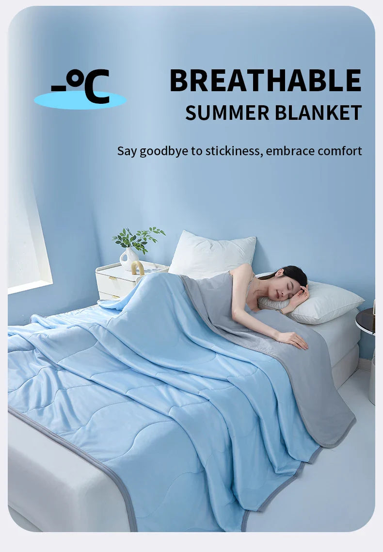 2025 new solid color simple wave grid ice cream cool silk summer blanket machine washable single air conditioner quilt