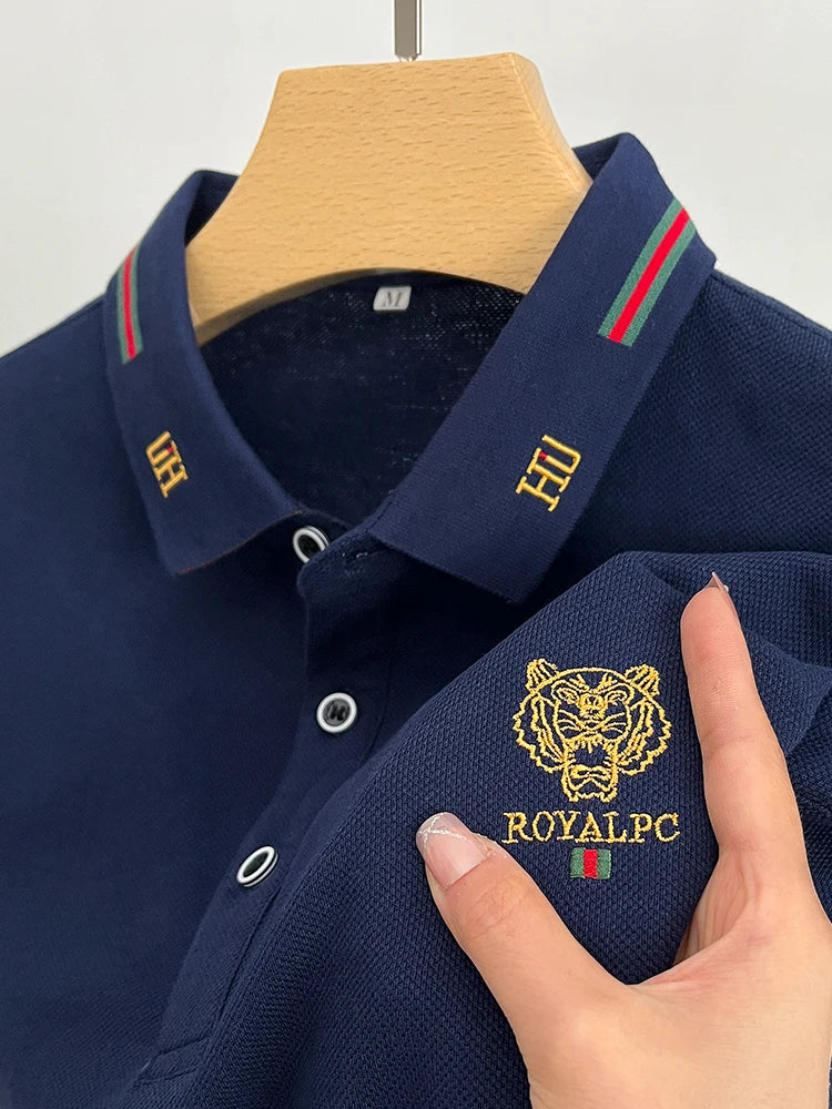 100% Cotton high-End Brand Men's Summer Exquisite Embroidery Short Sleeved Polo Shirt Trend Casual Lapel T-Shirt Men's Clothing