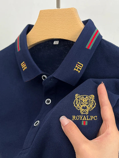 100% Cotton high-End Brand Men's Summer Exquisite Embroidery Short Sleeved Polo Shirt Trend Casual Lapel T-Shirt Men's Clothing
