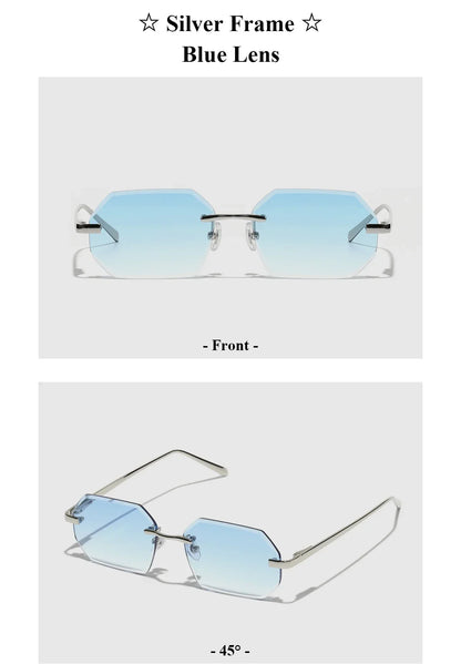 Sunglasses Men Brand Designer Fashion Rimless Sun Glasses Shades Diamond Cut Lens Ladies Frameless Metal Eye glasses