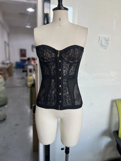 Spicy Girls Tight Corset Lace Hollow Sleeveless Strapless Sexy Tops 2026 Summer Fashion Women Street Trendy Vest Tank Clothes