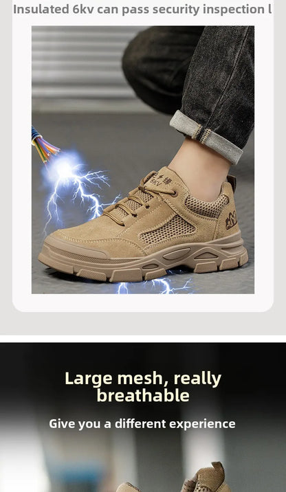 Labor Protection Shoes Men's Anti Smashing AntiPiercing Insulation Work Shoes Cowhide Solid Bottom Construction Site SafetyShoes