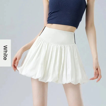 Women Summer Tennis Skirt High Waist Flared Flounce Skirt 2 in 1 with Shorts Anti-Exposure Athletic Pleated Golf Skirt Workout