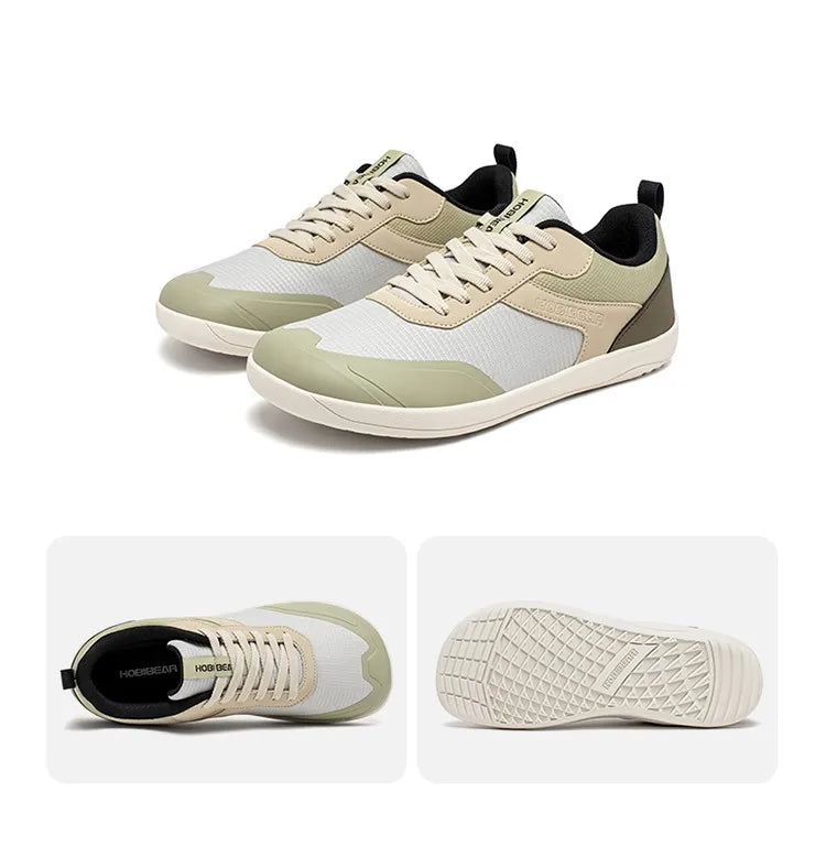 Wide Toe Shoes Mens Womens Minimalist Mesh Artificial Leather Sneakers Lace Up Lightweight Breathable Walking Shoes