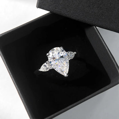 1/2/3/4CT Pear Cut Moissanite 3-stone Ring for Women S925 Silver Sparkling D Waterdrop Diamond Wedding Band Fine Jewelry