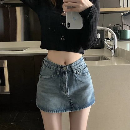 Summer High-Waisted Vintage Women Denim Short Skirt Small New Slim Sexy Korea Fashion Girl Cute Street A-line Mini Jeans Pants