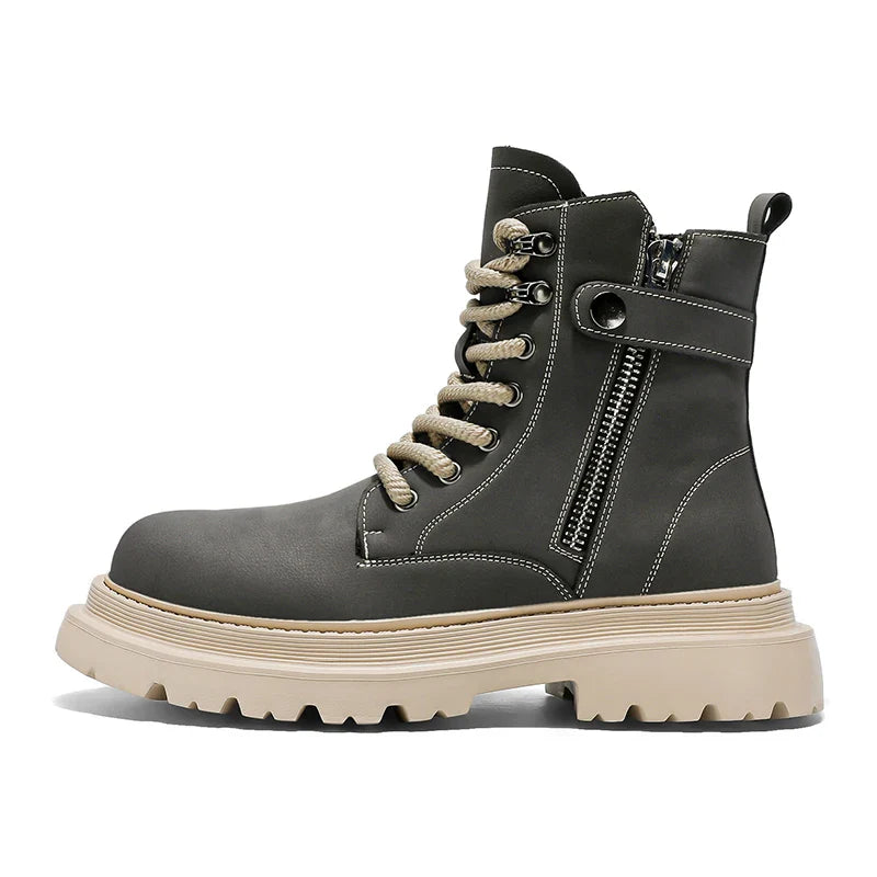 Men's Boots 2024 Autumn Thick Soled Zipper Lace-up Korean Belt Buckle Height Increasing Comfort High Top British Sports Boots